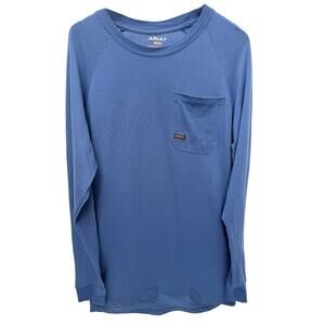 Ariat Rebar Long Sleeve Shirt Mens Medium Blue Workwear Pocket Tee Graphic Back